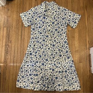 60s Cotton Floral Print Short Sleeve Casual Relaxed Fit Day Dress M/L